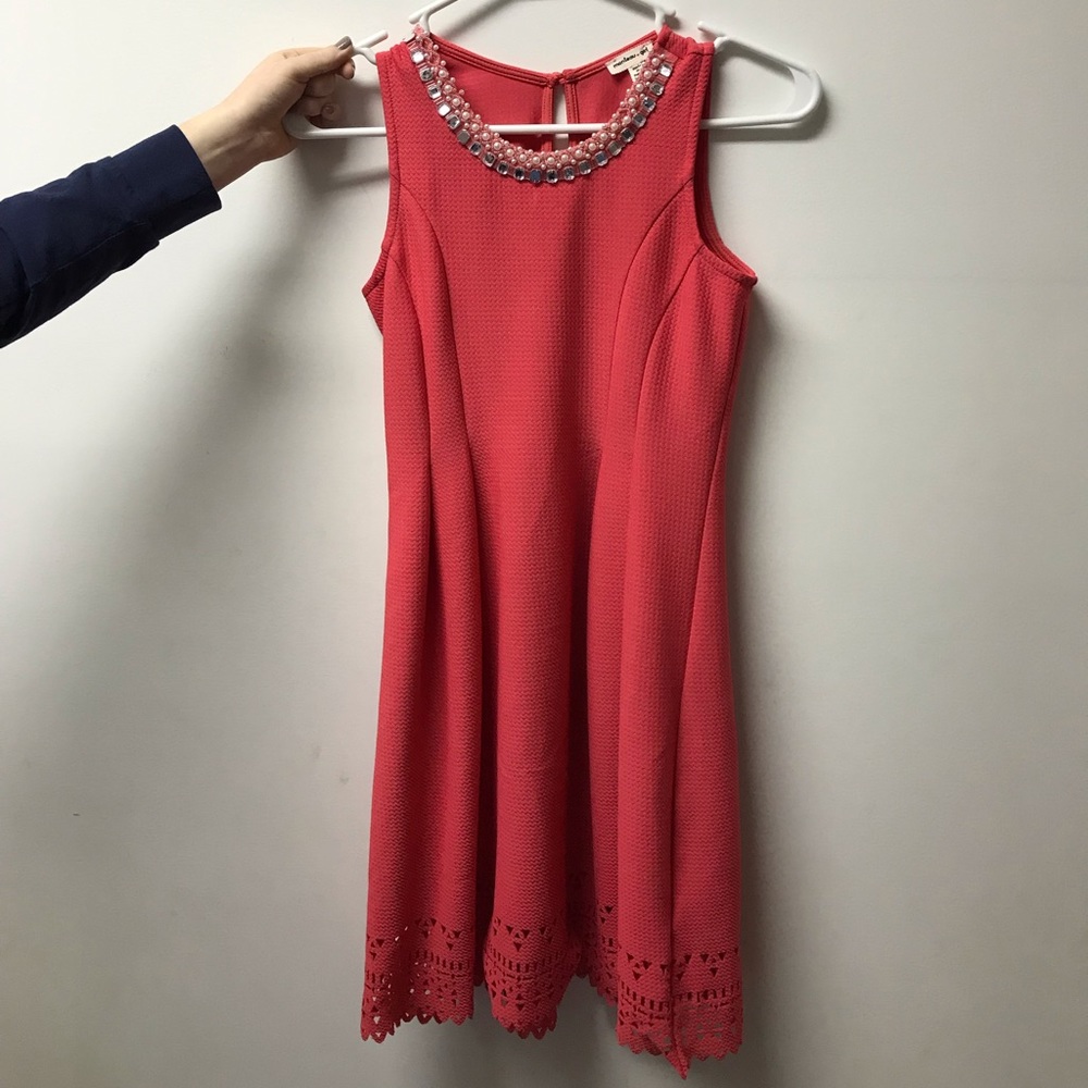 Pink beaded neckline dress
